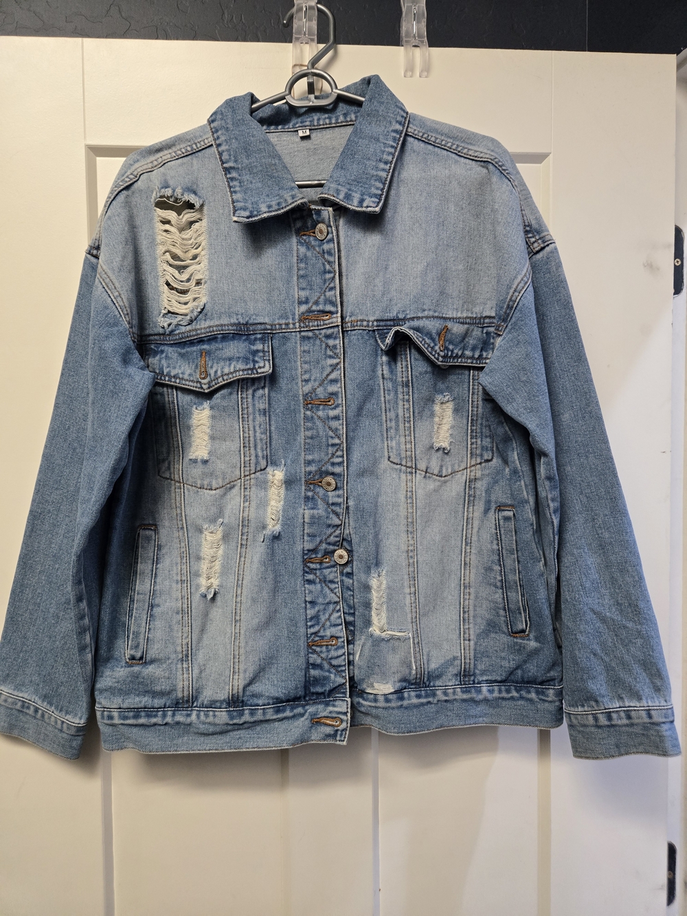 Source Unknown Light Blue Distressed Denim Jacket